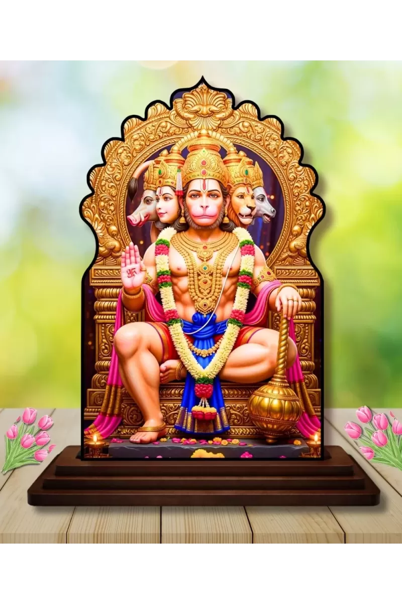 Car Dashboard/Table Top Lord Hanuman Wooden Temple Photo Stand  3x4 Inches, Compact & Stylish Spiritual Display For Car, Home & Office (Pack Of 1) (F22684)