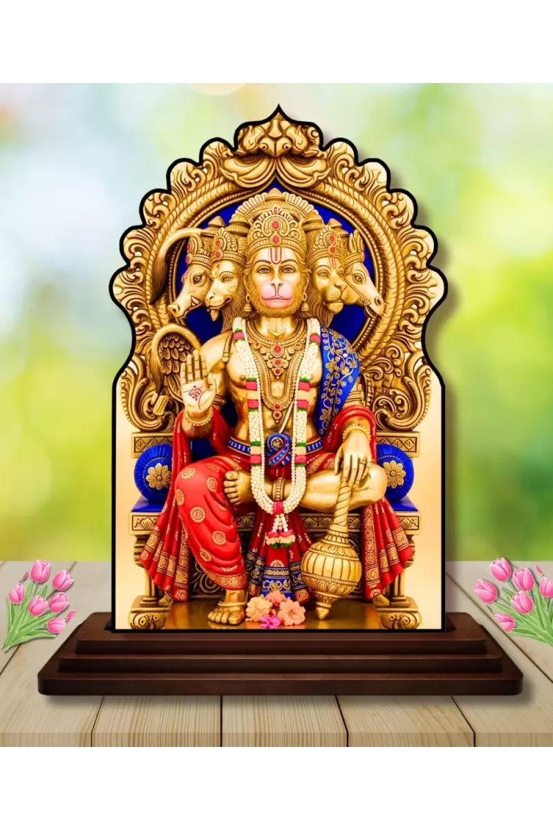Car Dashboard/Table Top Lord Hanuman Wooden Temple Photo Stand  3x4 Inches, Compact & Stylish Spiritual Display For Car, Home & Office (Pack Of 1) (F22685)