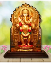 Car Dashboard/Table Top Lord Ganesha Wooden Temple Photo Stand  3x4 Inches, Compact & Stylish Spiritual Display For Car, Home & Office (Pack Of 1) (F22686)