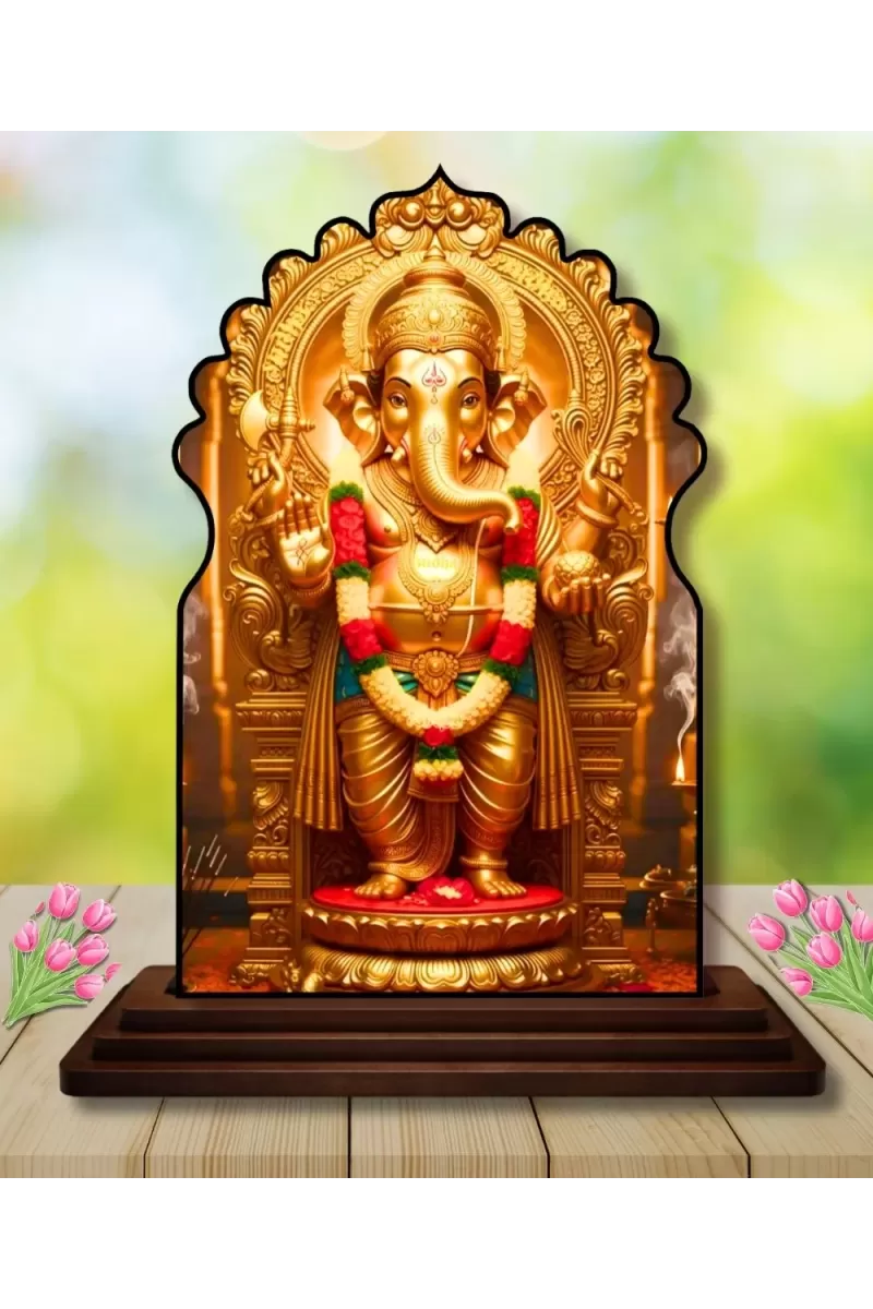 Car Dashboard/Table Top Lord Ganesha Wooden Temple Photo Stand  3x4 Inches, Compact & Stylish Spiritual Display For Car, Home & Office (Pack Of 1) (F22686)
