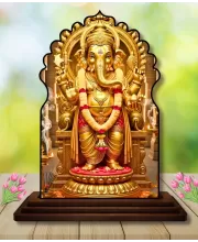 Car Dashboard/Table Top Lord Ganesha Wooden Temple Photo Stand  3x4 Inches, Compact & Stylish Spiritual Display For Car, Home & Office (Pack Of 1) (F22687)
