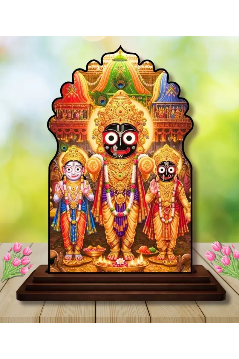 Car Dashboard/Table Top Lord Jagannath Wooden Temple Photo Stand  3x4 Inches, Compact & Stylish Spiritual Display For Car, Home & Office (Pack Of 1) (F22688)