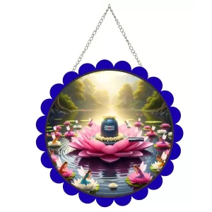 Shiva Lingam Wall Hanging Photo Frame | 8 Inch Round Floral Design With Golden Hanging Chain | Decorative Religious Wall Decor For Home, Office, Temple & Pooja Room (F22715) Shiva Lingam Wall Hanging Photo Frame | 8 Inch Round Floral Design With Golden Hanging Chain | Decorative Religious Wall Decor For Home, Office, Temple & Pooja Room (F22715)