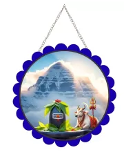Shiva Lingam Wall Hanging Photo Frame | 8 Inch Round Floral Design With Golden Hanging Chain | Decorative Religious Wall Decor For Home, Office, Temple & Pooja Room (F22716)