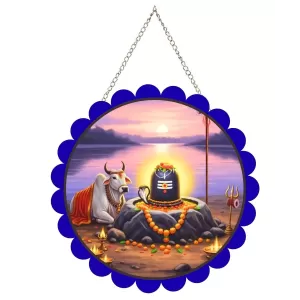 Shiva Lingam Wall Hanging Photo Frame | 8 Inch Round Floral Design With Golden Hanging Chain | Decorative Religious Wall Decor For Home, Office, Temple & Pooja Room (F22717) Shiva Lingam Wall Hanging Photo Frame | 8 Inch Round Floral Design With Golden Hanging Chain | Decorative Religious Wall Decor For Home, Office, Temple & Pooja Room (F22717)