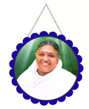 Mata Amritanandamayi Wall Hanging Photo Frame | 8 Inch Round Floral Design With Golden Hanging Chain | Decorative Religious Wall Decor For Home, Office, Temple & Pooja Room (F22718)