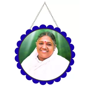Mata Amritanandamayi Wall Hanging Photo Frame | 8 Inch Round Floral Design With Golden Hanging Chain | Decorative Religious Wall Decor For Home, Office, Temple & Pooja Room (F22718)