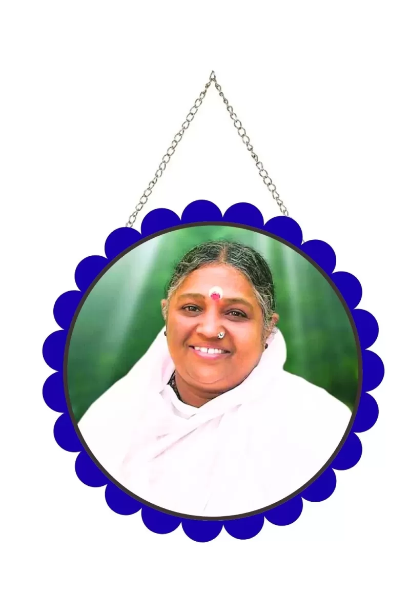 Mata Amritanandamayi Wall Hanging Photo Frame | 8 Inch Round Floral Design With Golden Hanging Chain | Decorative Religious Wall Decor For Home, Office, Temple & Pooja Room (F22718)