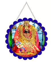 Tulja Bhavani Mata Wall Hanging Photo Frame | 8 Inch Round Floral Design With Golden Hanging Chain | Decorative Religious Wall Decor For Home, Office, Temple & Pooja Room (F22723)