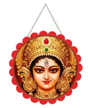 Maa Durga Wall Hanging Photo Frame | 8 Inch Round Floral Design With Golden Hanging Chain | Decorative Religious Wall Decor For Home, Office, Temple & Pooja Room (F22732)