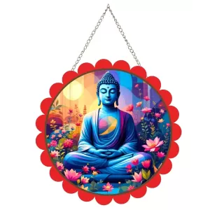 Serene Buddha Wall Hanging Photo Frame | 8 Inch Round Floral Design With Golden Hanging Chain | Decorative Religious Wall Decor For Home, Office, Temple & Pooja Room (F22735) Serene Buddha Wall Hanging Photo Frame | 8 Inch Round Floral Design With Golden Hanging Chain | Decorative Religious Wall Decor For Home, Office, Temple & Pooja Room (F22735)