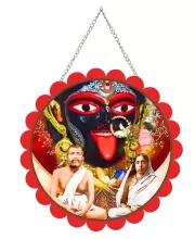 Kali Maa With Ramakrishna Paramahamsa And Sarada Devi Wall Hanging Photo Frame | 8 Inch Round Floral Design With Golden Hanging Chain | Decorative Religious Wall Decor For Home, Office, Temple & Pooja Room (F22737)