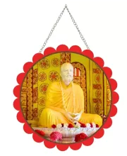 Ramakrishna Paramahamsa Wall Hanging Photo Frame | 8 Inch Round Floral Design With Golden Hanging Chain | Decorative Religious Wall Decor For Home, Office, Temple & Pooja Room (F22738)