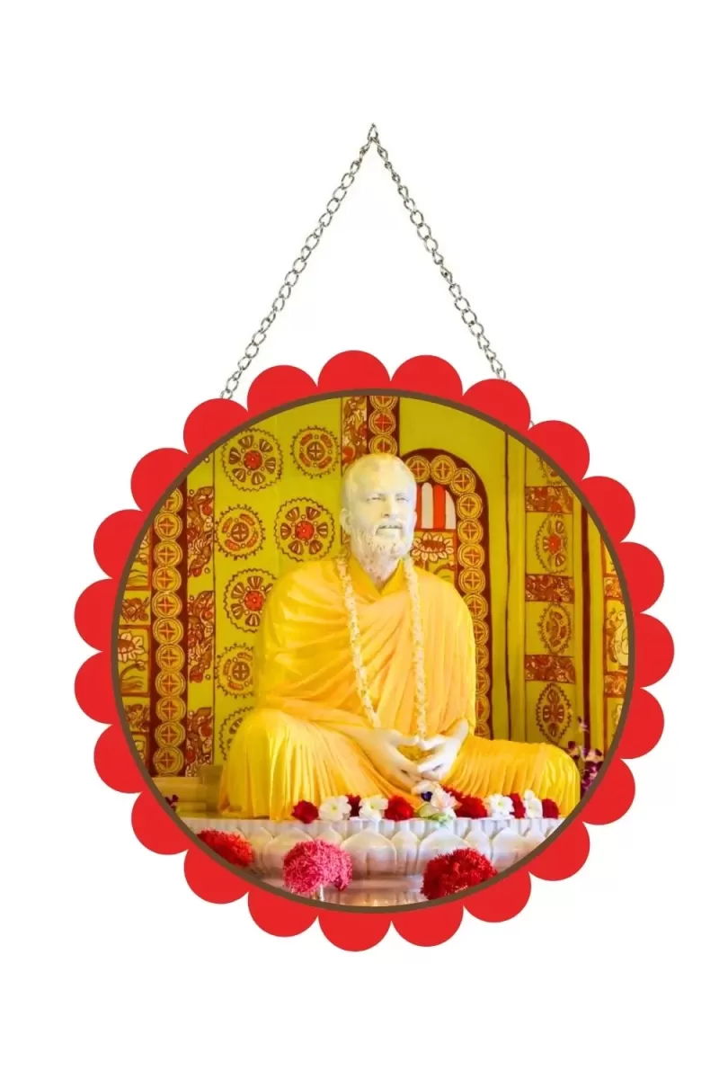 Ramakrishna Paramahamsa Wall Hanging Photo Frame | 8 Inch Round Floral Design With Golden Hanging Chain | Decorative Religious Wall Decor For Home, Office, Temple & Pooja Room (F22738)