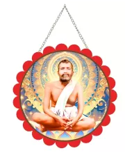 Ramakrishna Paramahamsa Wall Hanging Photo Frame | 8 Inch Round Floral Design With Golden Hanging Chain | Decorative Religious Wall Decor For Home, Office, Temple & Pooja Room (F22739)