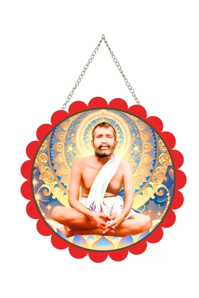 Ramakrishna Paramahamsa Wall Hanging Photo Frame | 8 Inch Round Floral Design With Golden Hanging Chain | Decorative Religious Wall Decor For Home, Office, Temple & Pooja Room (F22739)