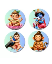 Ganesha, Krishna, Kartikeya, And Hanuman. Fridge Magnets – 4 Piece Set | 3 Inch Round Wall Fridge Decor (F22760) Ganesha, Krishna, Kartikeya, And Hanuman. Fridge Magnets – 4 Piece Set | 3 Inch Round Wall Fridge Decor (F22760)