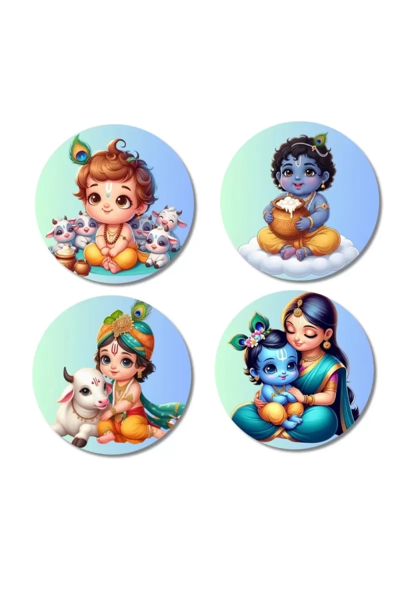 Ganesha, Krishna, Rama, And Hanuman. Fridge Magnets Ã¢â‚¬â€œ 4 Piece Set | 3 Inch Round Wall Fridge Decor (F22761)