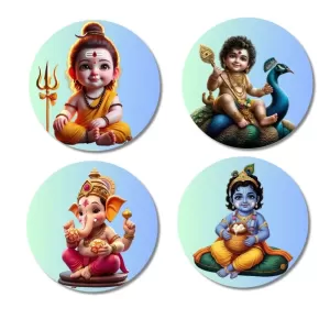 Krishna, Yashoda, Shiva, Kartikeya, And Ganesha. Fridge Magnets – 4 Piece Set | 3 Inch Round Wall Fridge Decor (F22762) Krishna, Yashoda, Shiva, Kartikeya, And Ganesha. Fridge Magnets – 4 Piece Set | 3 Inch Round Wall Fridge Decor (F22762)