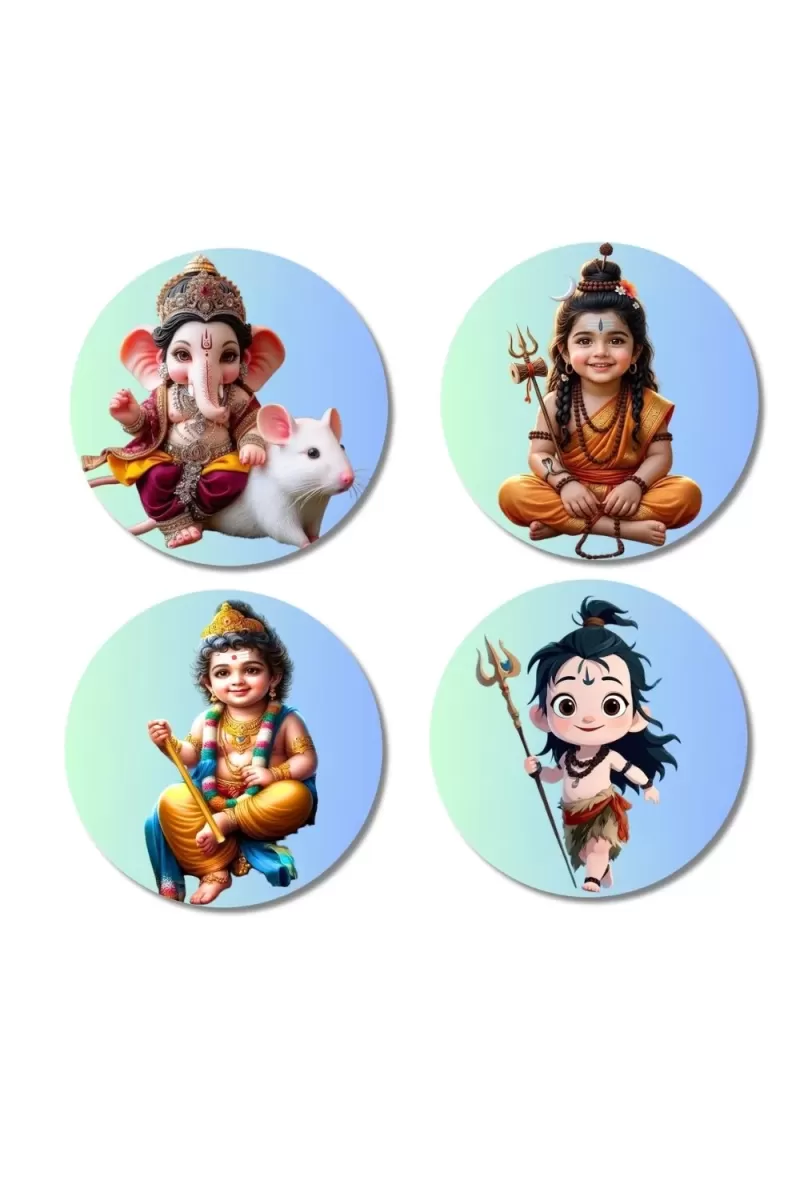 Ganesha, Rama, And Shiva. Fridge Magnets Ã¢â‚¬â€œ 4 Piece Set | 3 Inch Round Wall Fridge Decor (F22763)