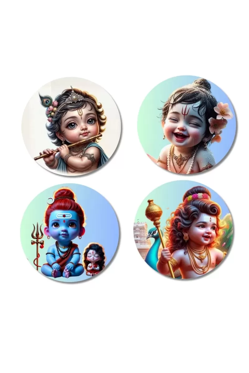 Ganesha, Rama, And Shiva. Fridge Magnets Ã¢â‚¬â€œ 4 Piece Set | 3 Inch Round Wall Fridge Decor (F22764)