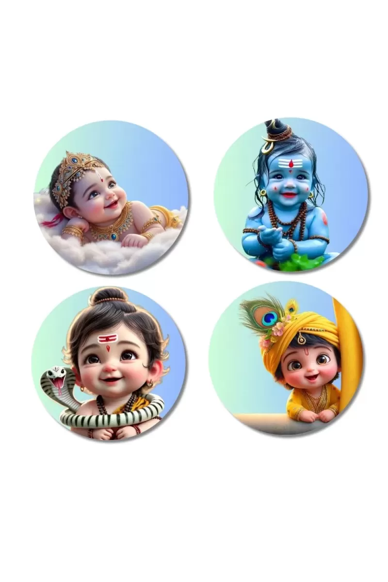Ganesha, Rama, And Shiva. Fridge Magnets Ã¢â‚¬â€œ 4 Piece Set | 3 Inch Round Wall Fridge Decor (F22765)