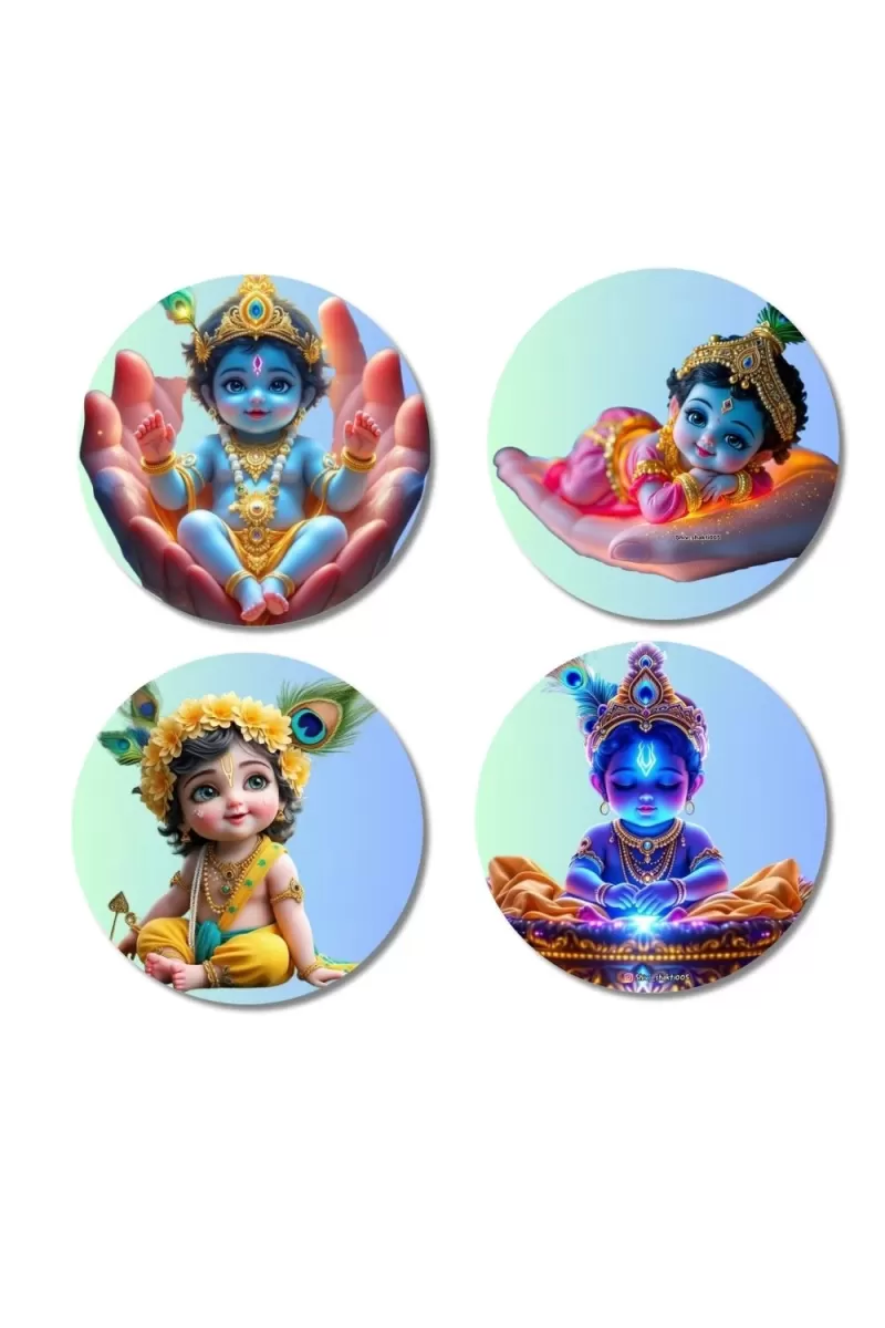 Krishna Fridge Magnets Ã¢â‚¬â€œ 4 Piece Set | 3 Inch Round Wall Fridge Decor (F22766)