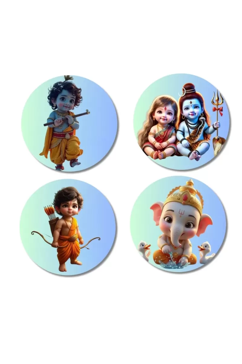 Krishna, Parvati, Shiva, Rama, And Ganesha. Fridge Magnets Ã¢â‚¬â€œ 4 Piece Set | 3 Inch Round Wall Fridge Decor (F22767)