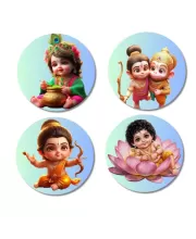 Rama, Hanuman, And Ganesha. Fridge Magnets Ã¢â‚¬â€œ 4 Piece Set | 3 Inch Round Wall Fridge Decor (F22769)