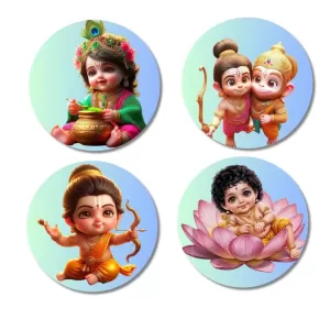 Rama, Hanuman, And Ganesha. Fridge Magnets – 4 Piece Set | 3 Inch Round Wall Fridge Decor (F22769) Rama, Hanuman, And Ganesha. Fridge Magnets – 4 Piece Set | 3 Inch Round Wall Fridge Decor (F22769)