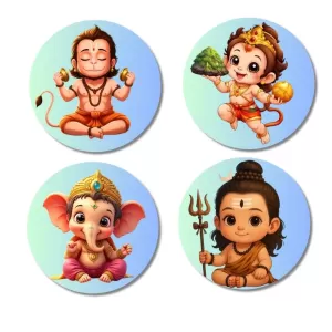 Hanuman, Ganesha, And Shiva Fridge Magnets Ã¢â‚¬â€œ 4 Piece Set | 3 Inch Round Wall Fridge Decor (F22752)