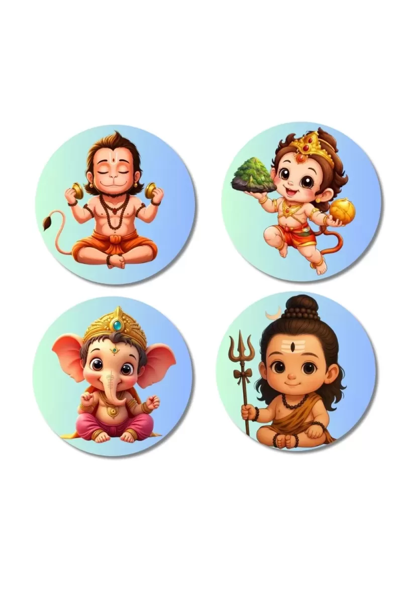 Hanuman, Ganesha, And Shiva Fridge Magnets Ã¢â‚¬â€œ 4 Piece Set | 3 Inch Round Wall Fridge Decor (F22752)