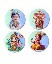 Krishna, Hanuman, Rama, Ganesha, And Kartikeya. Fridge Magnets Ã¢â‚¬â€œ 4 Piece Set | 3 Inch Round Wall Fridge Decor (F22770)