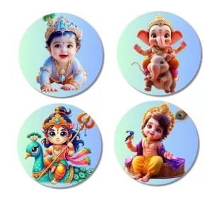 Krishna, Hanuman, Rama, Ganesha, And Kartikeya. Fridge Magnets – 4 Piece Set | 3 Inch Round Wall Fridge Decor (F22770) Krishna, Hanuman, Rama, Ganesha, And Kartikeya. Fridge Magnets – 4 Piece Set | 3 Inch Round Wall Fridge Decor (F22770)