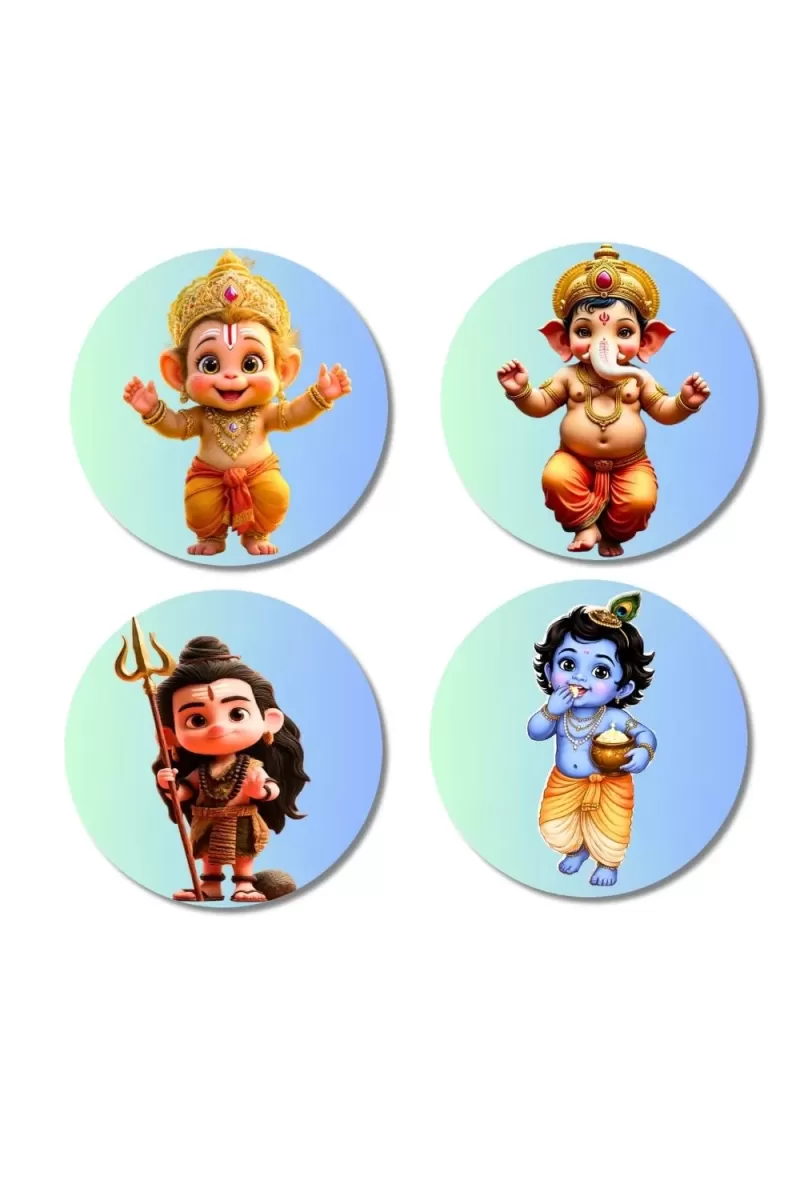 Hanuman, Ganesha, Shiva, And Krishna. Fridge Magnets Ã¢â‚¬â€œ 4 Piece Set | 3 Inch Round Wall Fridge Decor (F22753)