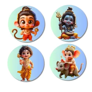 Hanuman, Ganesha, Shiva, And Krishna. Fridge Magnets – 4 Piece Set | 3 Inch Round Wall Fridge Decor (F22754) Hanuman, Ganesha, Shiva, And Krishna. Fridge Magnets – 4 Piece Set | 3 Inch Round Wall Fridge Decor (F22754)