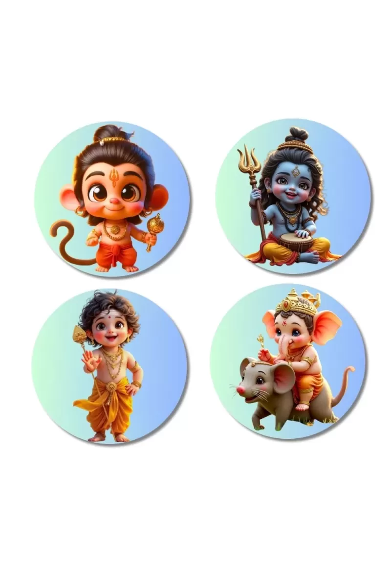 Hanuman, Ganesha, Shiva, And Krishna. Fridge Magnets Ã¢â‚¬â€œ 4 Piece Set | 3 Inch Round Wall Fridge Decor (F22754)