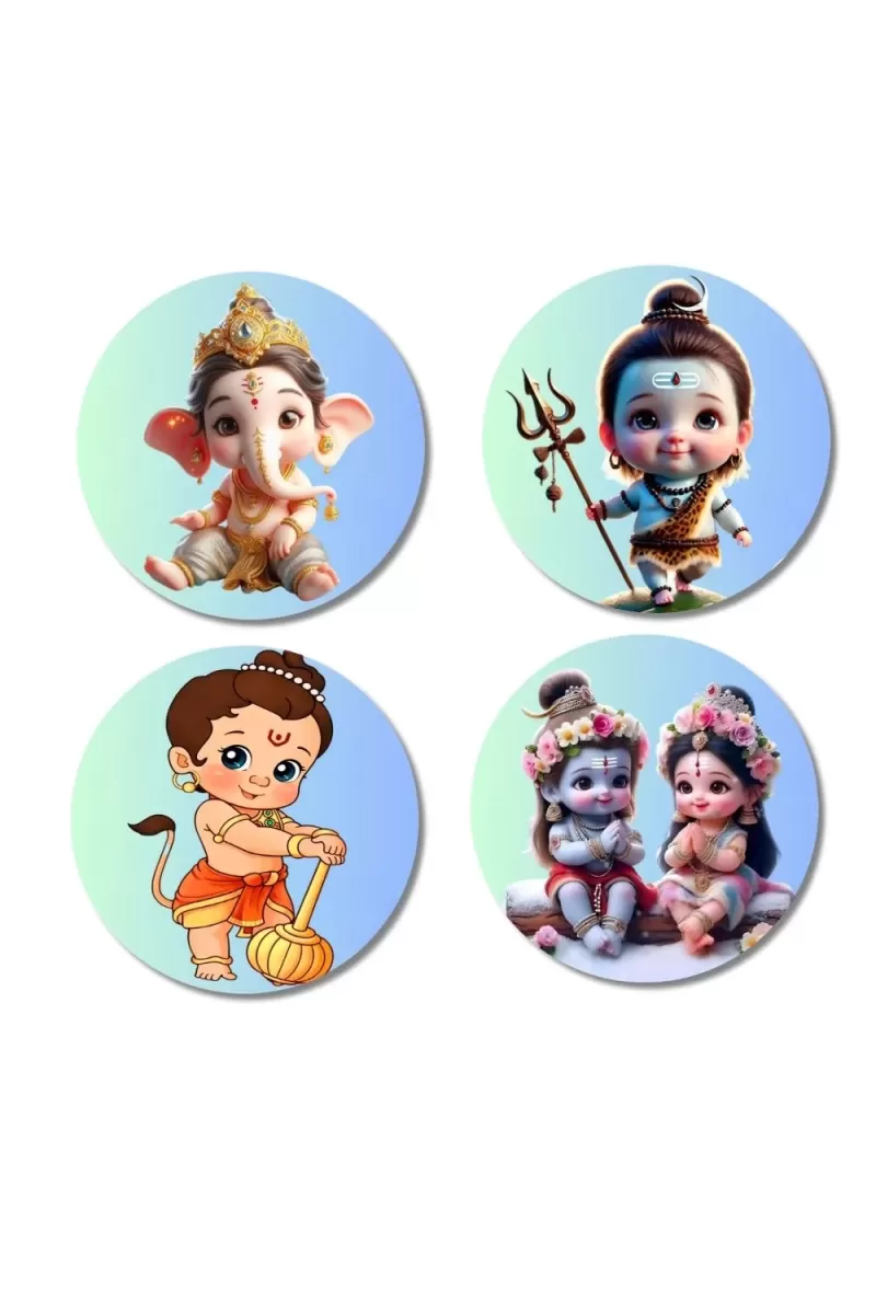 Ganesha, Shiva, Hanuman, And Krishna. Fridge Magnets Ã¢â‚¬â€œ 4 Piece Set | 3 Inch Round Wall Fridge Decor (F22757)