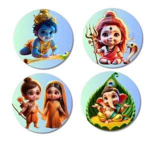Kartikeya, Shiva, Krishna, Rama, Sita, And Ganesha. Fridge Magnets – 4 Piece Set | 3 Inch Round Wall Fridge Decor (F22771) Kartikeya, Shiva, Krishna, Rama, Sita, And Ganesha. Fridge Magnets – 4 Piece Set | 3 Inch Round Wall Fridge Decor (F22771)