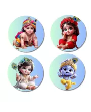 Krishna And Radha. Fridge Magnets Ã¢â‚¬â€œ 4 Piece Set | 3 Inch Round Wall Fridge Decor (F22772)