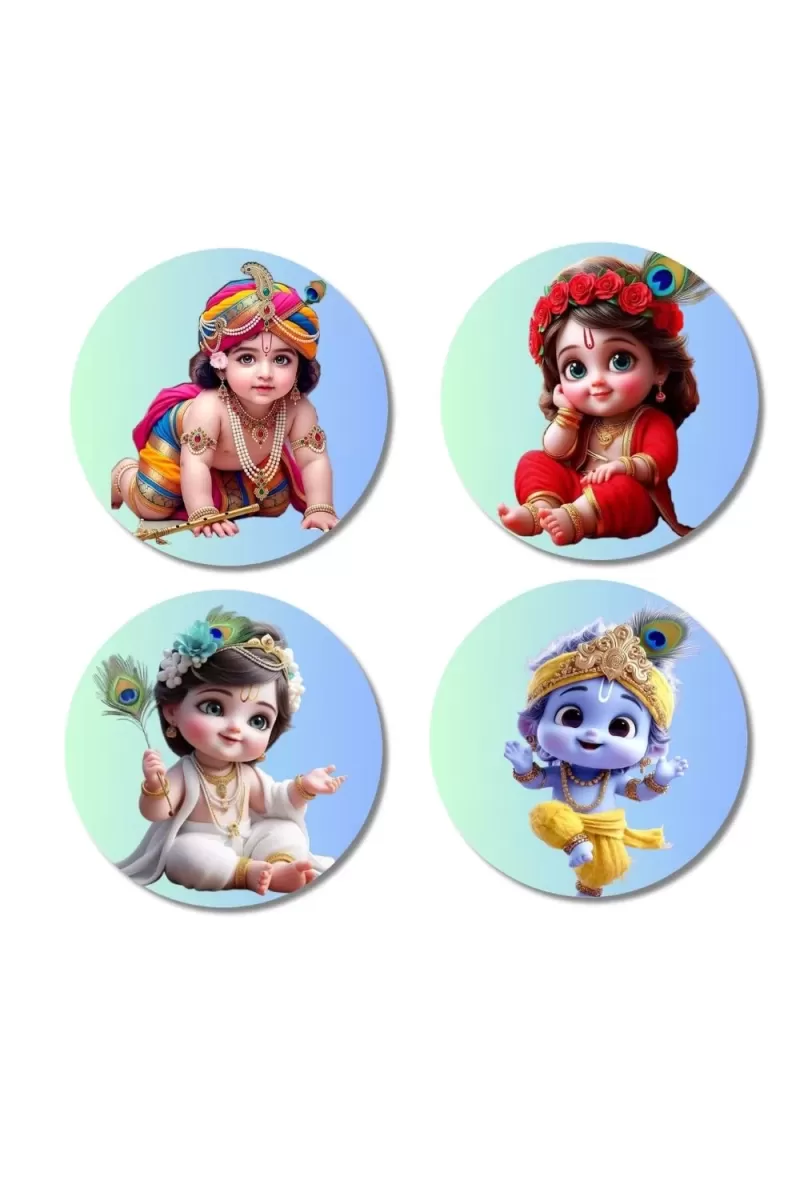 Krishna And Radha. Fridge Magnets Ã¢â‚¬â€œ 4 Piece Set | 3 Inch Round Wall Fridge Decor (F22772)