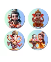 Shiva, Ganesha, And Parvati. Fridge Magnets Ã¢â‚¬â€œ 4 Piece Set | 3 Inch Round Wall Fridge Decor (F22773)