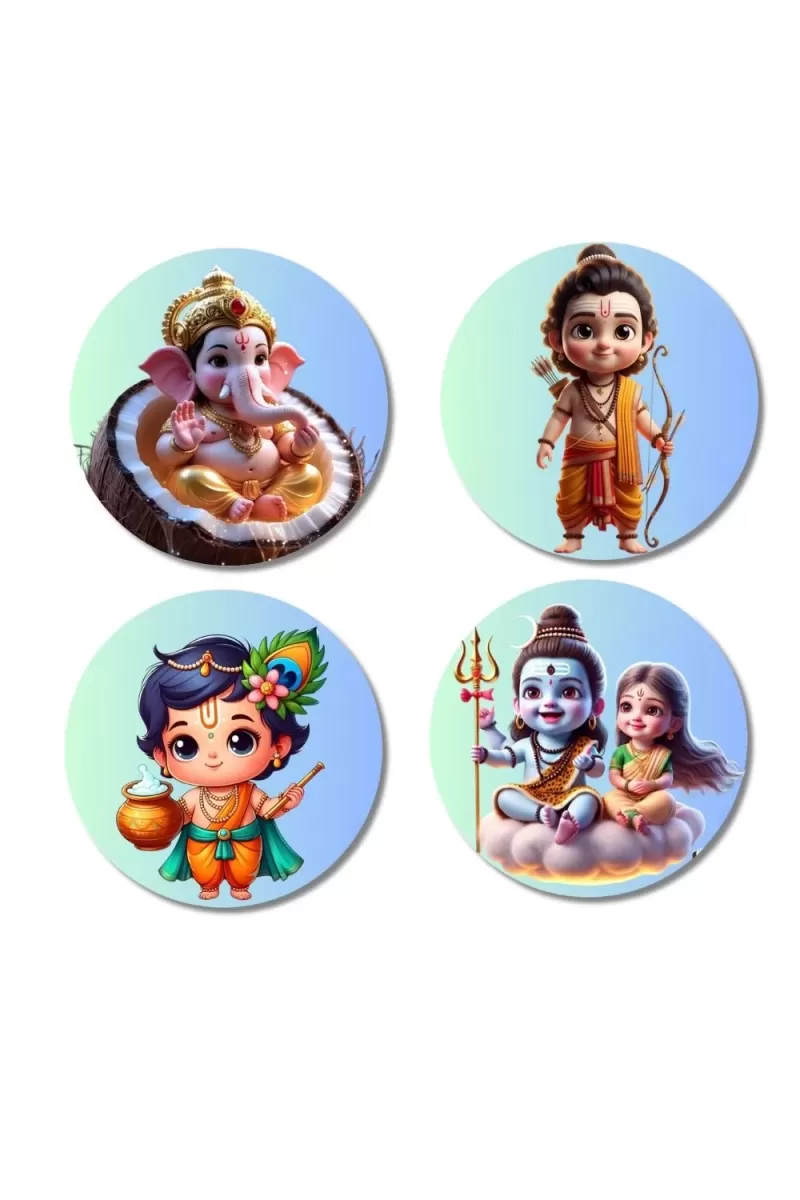ShivaParvati,Ganesha,ram Fridge Magnets Ã¢â‚¬â€œ 4 Piece Set | 3 Inch Round Wall Fridge Decor (F22774)