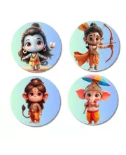 Shiva, Rama, Hanuman, And Ganesha. Fridge Magnets Ã¢â‚¬â€œ 4 Piece Set | 3 Inch Round Wall Fridge Decor (F22775)