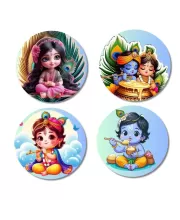 Radha Krishna Fridge Magnets Ã¢â‚¬â€œ 4 Piece Set | 3 Inch Round Wall Fridge Decor (F22776)