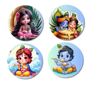 Radha Krishna Fridge Magnets Ã¢â‚¬â€œ 4 Piece Set | 3 Inch Round Wall Fridge Decor (F22776)