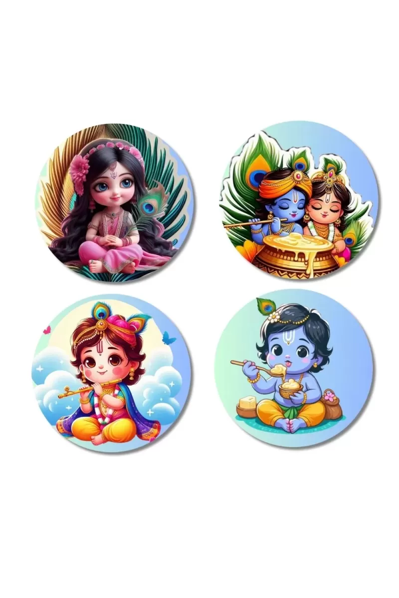 Radha Krishna Fridge Magnets Ã¢â‚¬â€œ 4 Piece Set | 3 Inch Round Wall Fridge Decor (F22776)