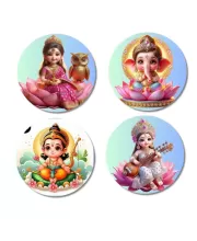 Lakshmi, Ganesha, Rama, And Saraswati. Fridge Magnets Ã¢â‚¬â€œ 4 Piece Set | 3 Inch Round Wall Fridge Decor (F22777)