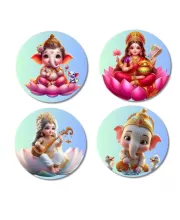 Lakshmi, Ganesha, Rama, And Saraswati. Fridge Magnets Ã¢â‚¬â€œ 4 Piece Set | 3 Inch Round Wall Fridge Decor (F22778)