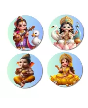 Saraswati, Ganesha, And Lakshmi. Fridge Magnets Ã¢â‚¬â€œ 4 Piece Set | 3 Inch Round Wall Fridge Decor (F22781)
